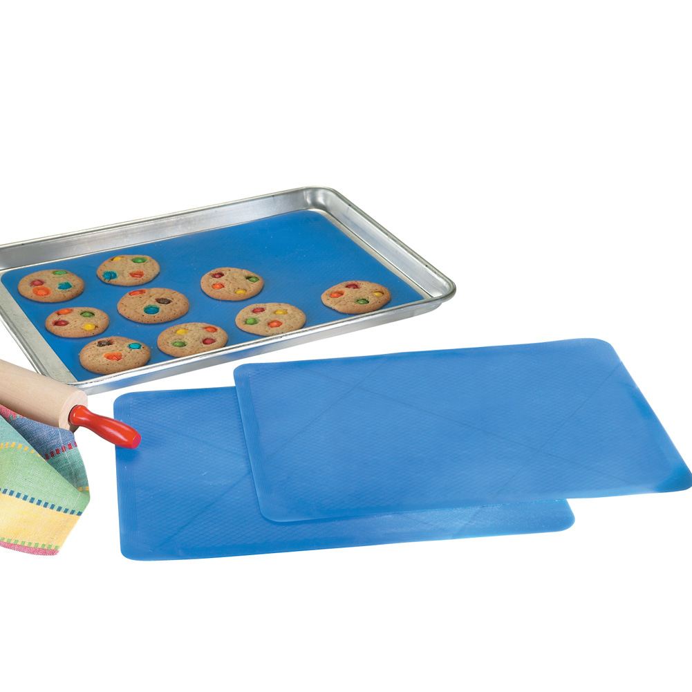 Collections Etc Reusable Non Stick Silicone Cookie/Baking Sheet Liners -  Set of 3, Blue